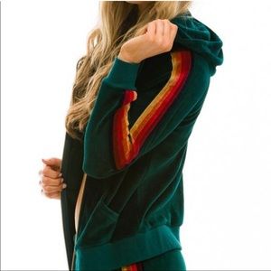 Aviator Nation Teal Velour 5-stripe Hoodie, S